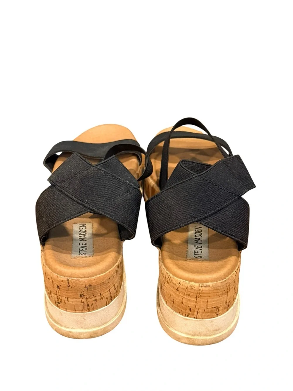 Steve Madden Bandi Black Elastic Crisscross Cork Platform Sandals Size 9